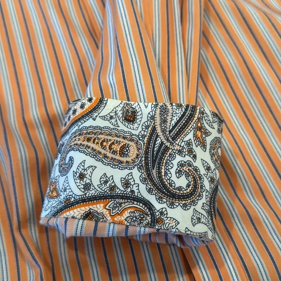 Men’s Thomas Dean Orange and White Casual Button Down Shirt XL TG